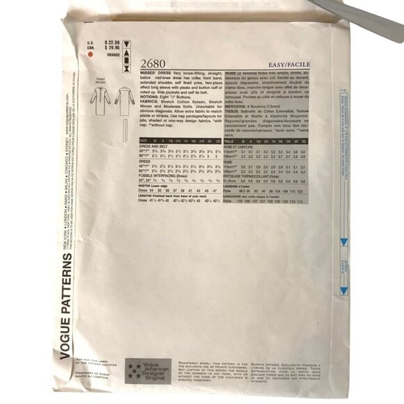 Vogue 2680 Donna Karan Shirt Dress Designer Sewing Pattern 2002 Sizes 12-16 - Picture 2 of 3